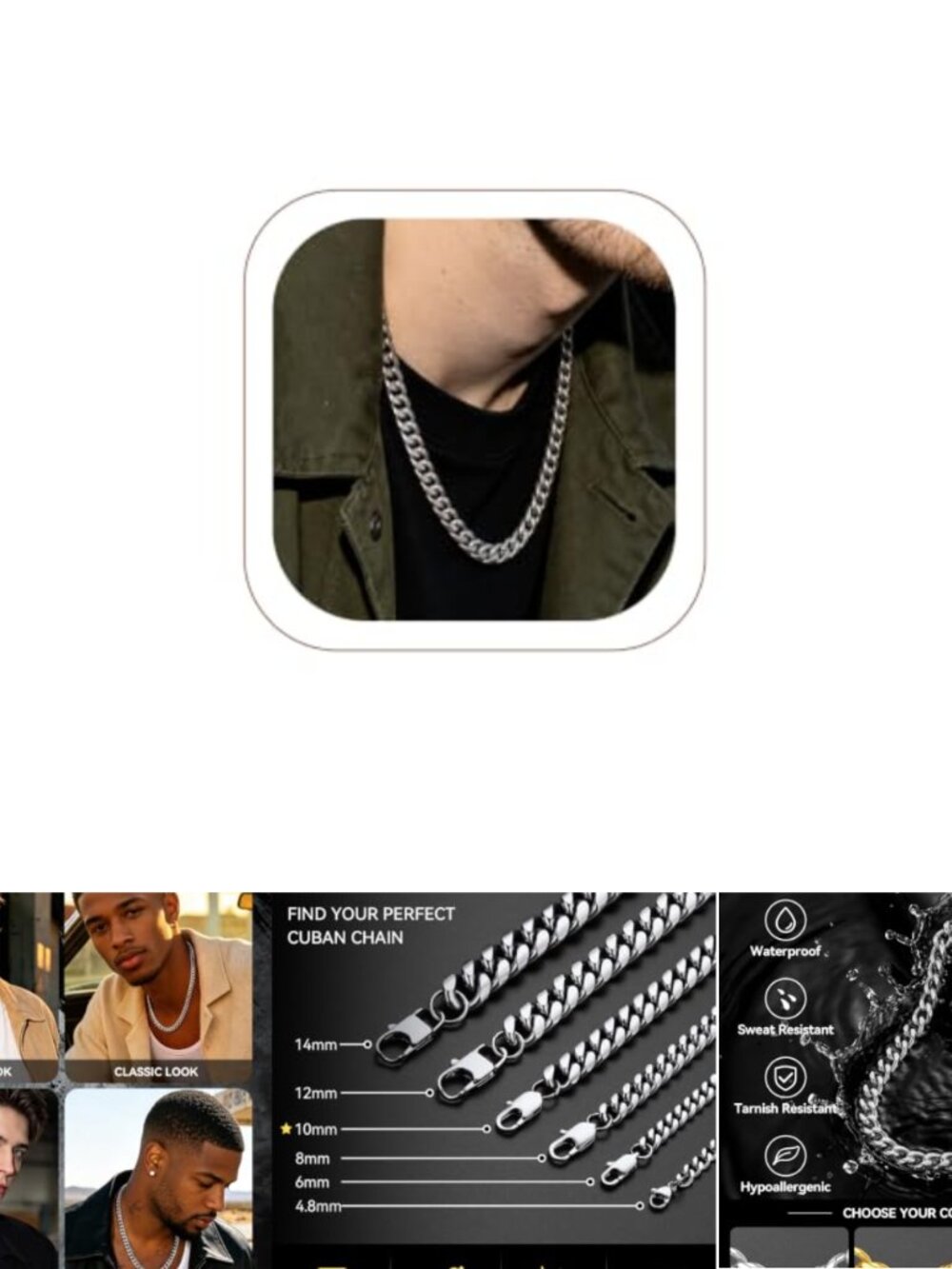 Miami Cuban Link Chain Necklace 316L Stainless Steel Men's 6mm 22"